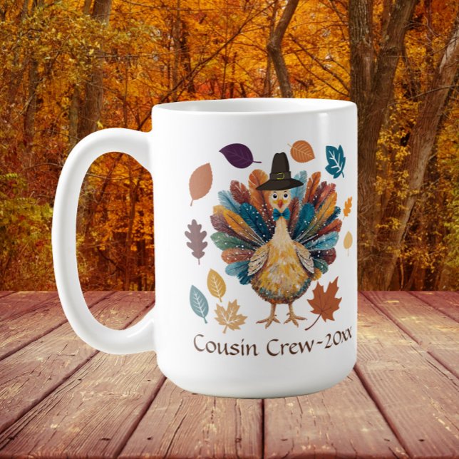 Mug Cousin Crew Pilgrim Turquie Thanksgiving (Turkey "cousin crew" mug for Thanksgiving family get togethers)