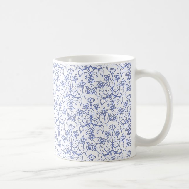 Mug Coutume Pervent bleu sur blanc Décoratif Floral (Droite)