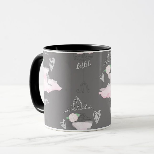 Mug Couture rose et gris Ballerina Girls Whimsical Chi (Devant gauche)