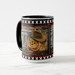 Mug Cowboy Casquette Horseshoe Lasso Rustic Barn Wood