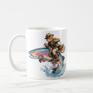 Mug Cowboy Cat chevauchant une truite arc-en-ciel de R