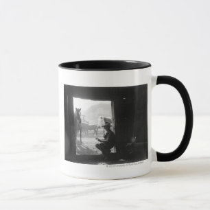 Mug Cowboy dans une porte avec des chevaux