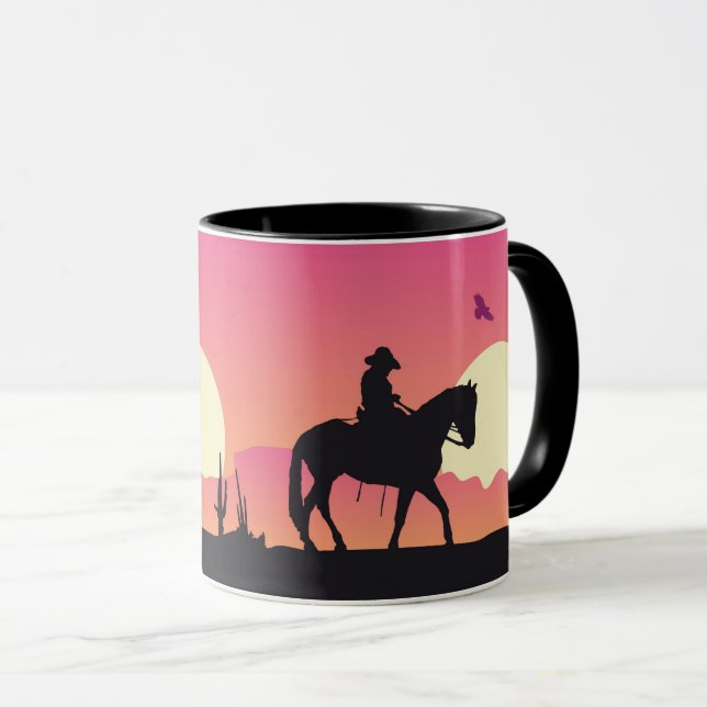 Mug Cowboy, Horse et Pink Sunset Desert (Devant droit)