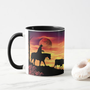 MUG COWBOY VIVANT EN TROUPE LA SILHOUETTE DE BOEUF DE