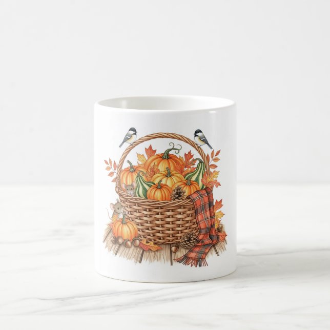 Mug Cozy Autumn Harvest Basket with Mice and Birds (Centre)
