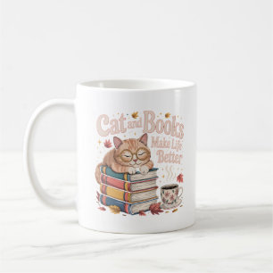 Mug Cozy Cat Reading Books Autumn Design
