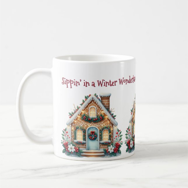 Mug Cozy Gingerbread House Holiday Illustration (Gauche)