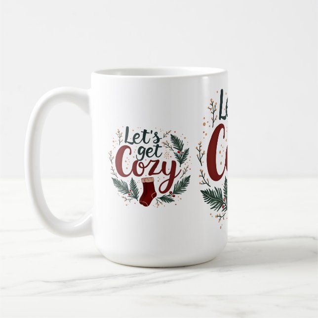 Mug Cozy Holiday Pine Berry Lettering (Gauche)