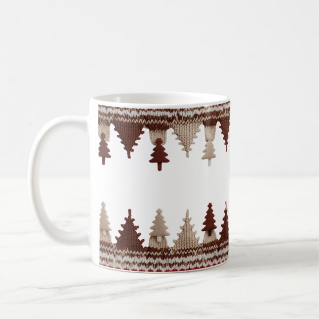 Mug Cozy Knitted Christmas Trees Fair Isle Classic  (Gauche)