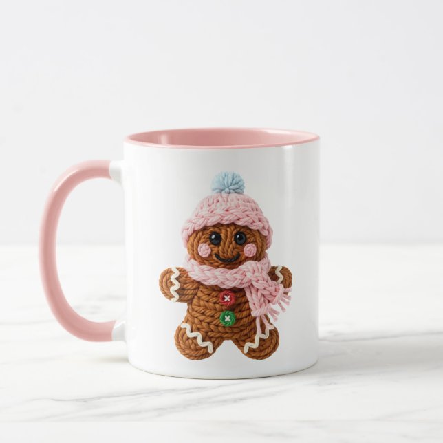 Mug Cozy Knitted Gingerbread Winter Character (Gauche)
