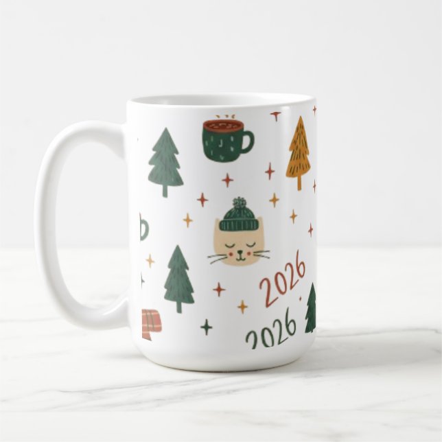 Mug Cozy Winter Vibes 2026 - Cute Puppy and Kitten Chr (Gauche)