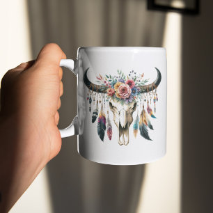 Mug Crâne de Boho Amérindiens Plumes colorées