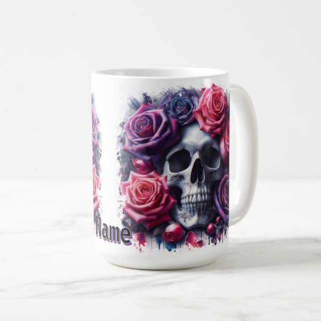 Mug Crâne entouré de Roses dynamiques (Devant droit)