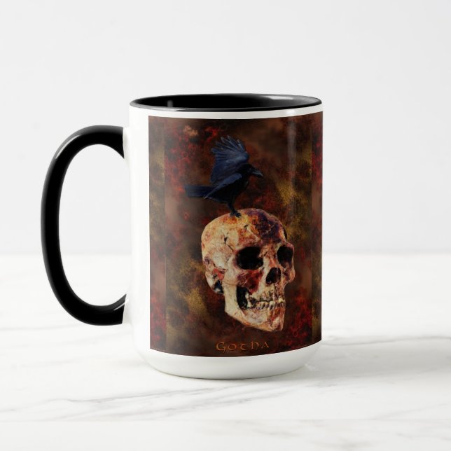 Mug Crâne et corbeau gothiques déplaisants - Horreur d (Gauche)