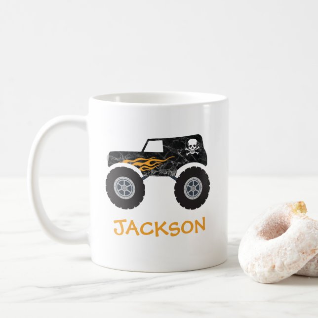 Mug Crâne et os de flamme noire Monster Camion Musique (Avec donut)