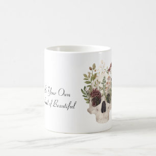 Mug Crâne Fleurs Bourgogne Feuilles Vertes