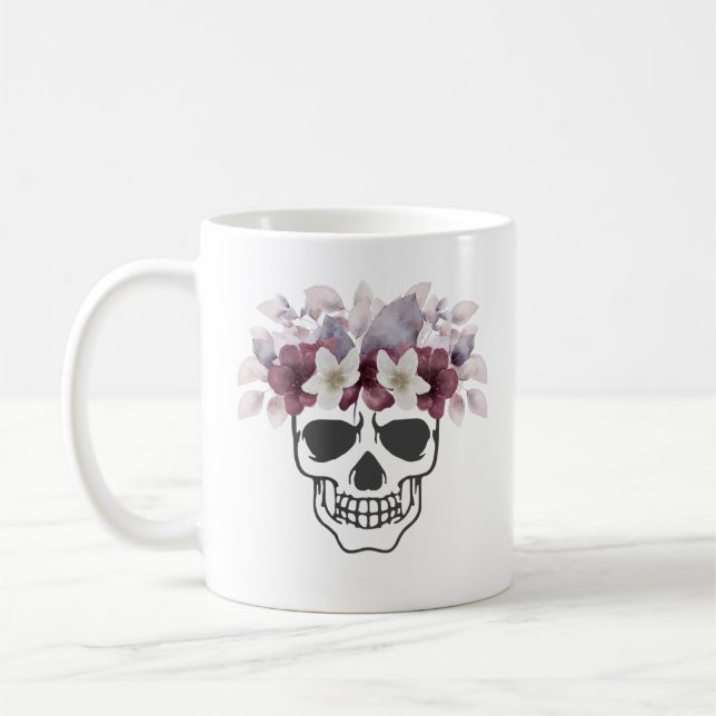 Mug Crâne floral Fleurs blanches et de vin (Gauche)