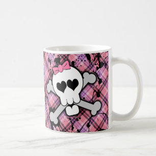 Mug Crâne rose et os croisés avec les coeurs et l'ar