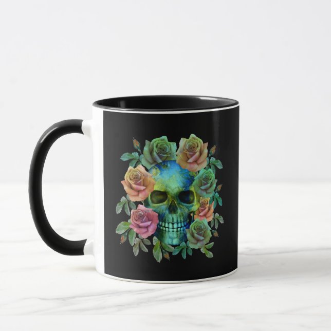 MUG CRÂNE VERT DE LA MORT AVEC FLEURS (Gauche)