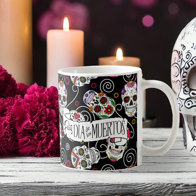 Mug Crânes à sucre et tourbillons Rose noir ID725 (Créateur téléchargé)