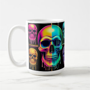 Mug Crânes de néon psychédéliques : un Art numérique d
