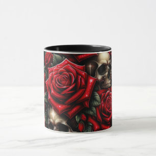 Mug Crânes dorés et roses rouges scintillent de glamou