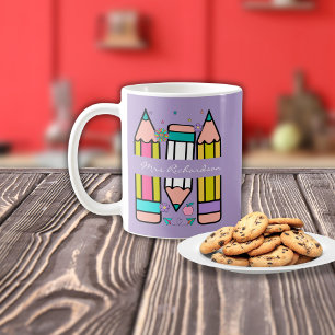 Mug Crayon de couleur lavande nom de l'enseignant cart