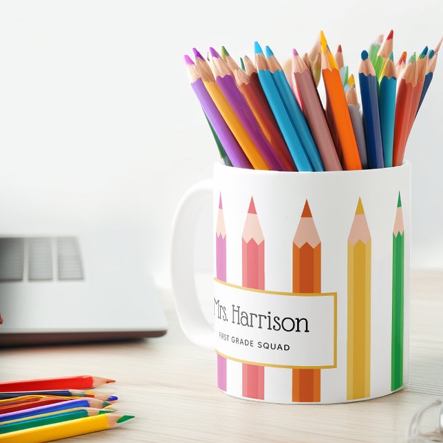 Mug Crayons de couleur arc-en-ciel pour enseignants Pe (Teachers Rainbow Color Pencils Personalized Coffee Mug)