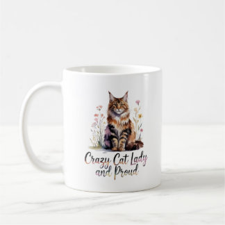 Mug Crazy Cat Lady And Proud Maine Coon Floral Coffee