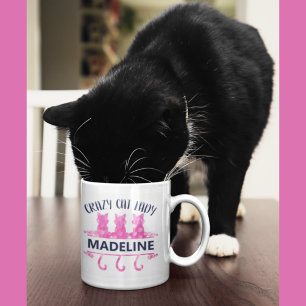 Mug Crazy Chat Lady Parties scintillant rose