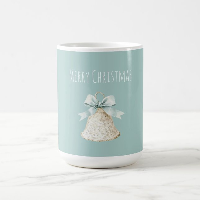 Mug Cream Christmas Bell Pretty Blue Bow (Centre)
