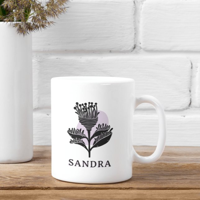 Mug Création artistique florale monochrome personnalis (Créateur téléchargé)