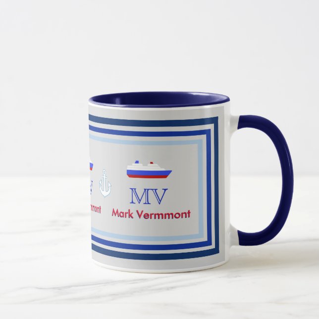 Mug créer un capitaine de navire personnalisé bleu (Droite)