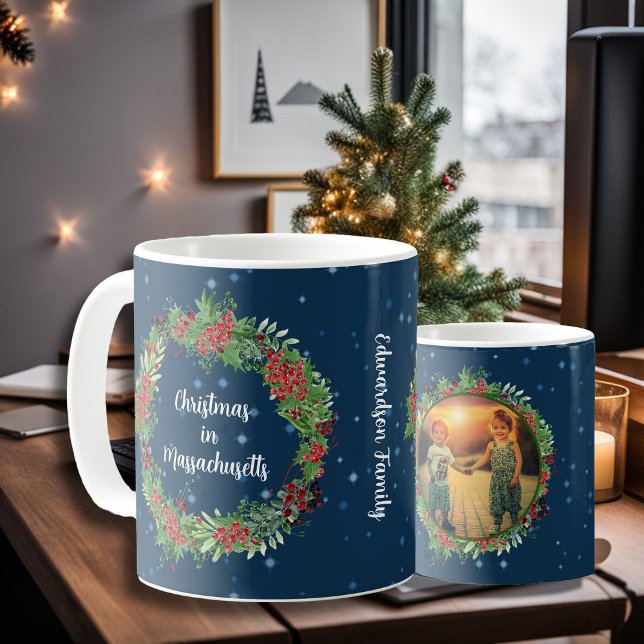 Mug Créer votre propre pays photo Noël (Unique personal state, country Christmas mug. You can add your own state/ country, photo and name.)