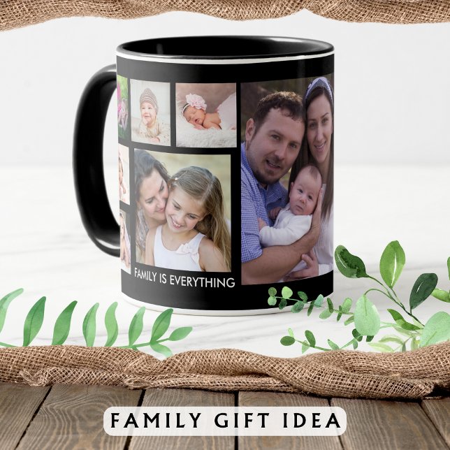 Mug Créez votre propre collection de photos de famille (Create Your Own 13 Family Photo Collage Black Mug)