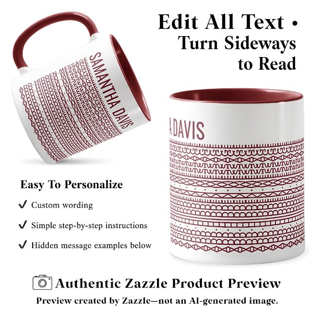 Mug Créez Votre Propre Long Message Caché & Nom Brgndy (Créateur téléchargé)