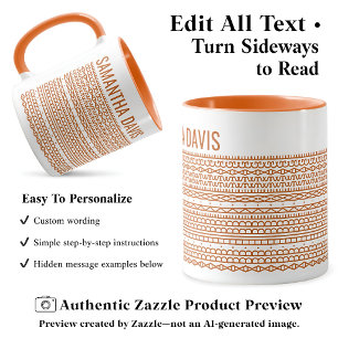 Mug Créez Votre Propre Long Message Caché & Nom Orange