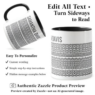 Mug Créez Votre Propre Message Caché Long & Nom Noir