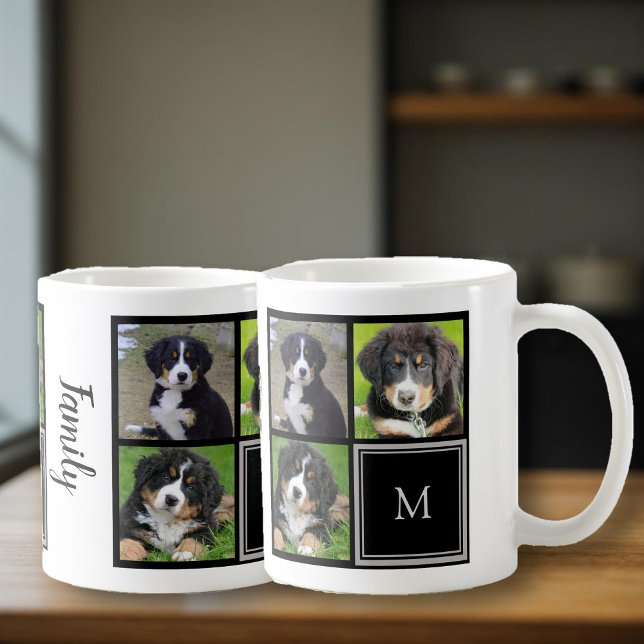 Mug Créez votre propre monogramme de collage photo de  (Create your own family photo collage monogrammed, family script mug.)