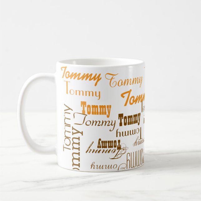 Mug Créez votre propre motif de nom orange à brun (Gauche)