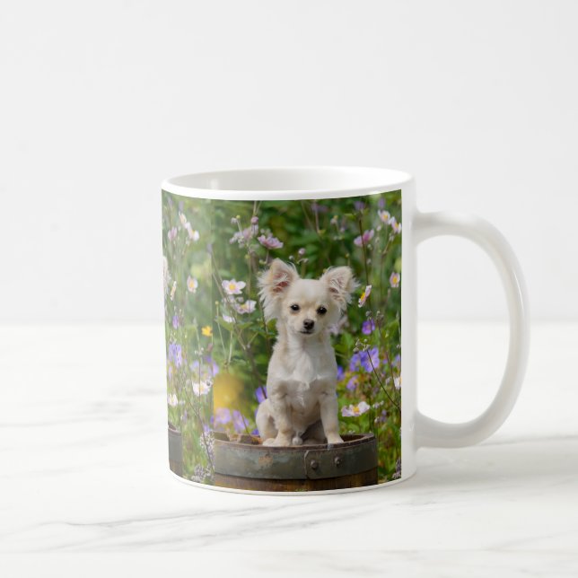 Mug _Crème aux cheveux longs mignon de photo de chiot (Droite)