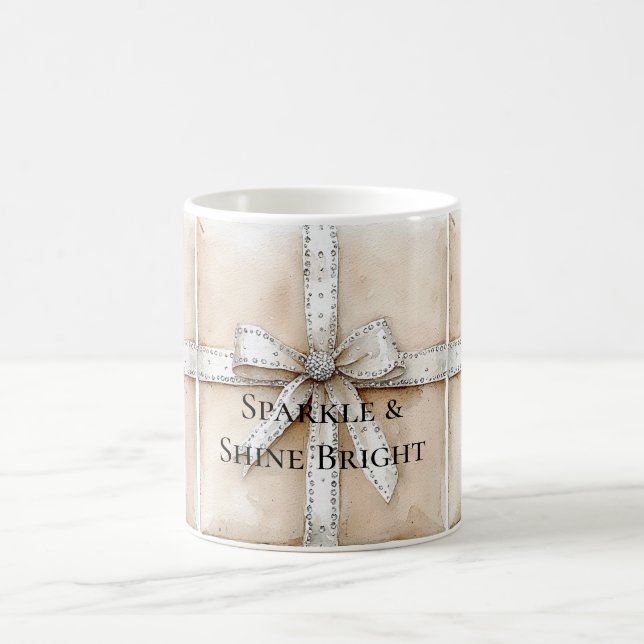 Mug Crème Blanc Argent Glitzy Glam Bow anniversaire (Centre)