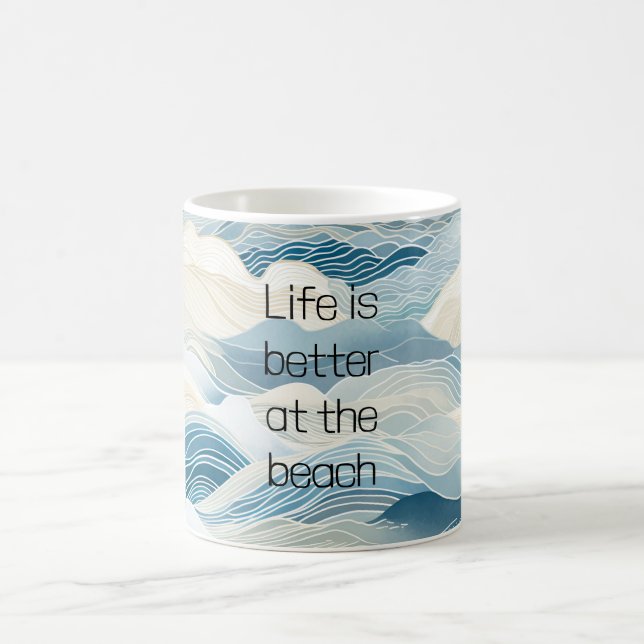 Mug Crème Bleue Mer Sable Océan Vagues (Centre)