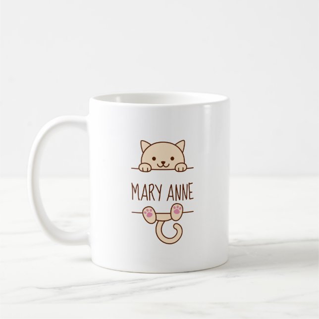 Mug Crème Chat Pékin derrière Nom Personnalisé (Gauche)
