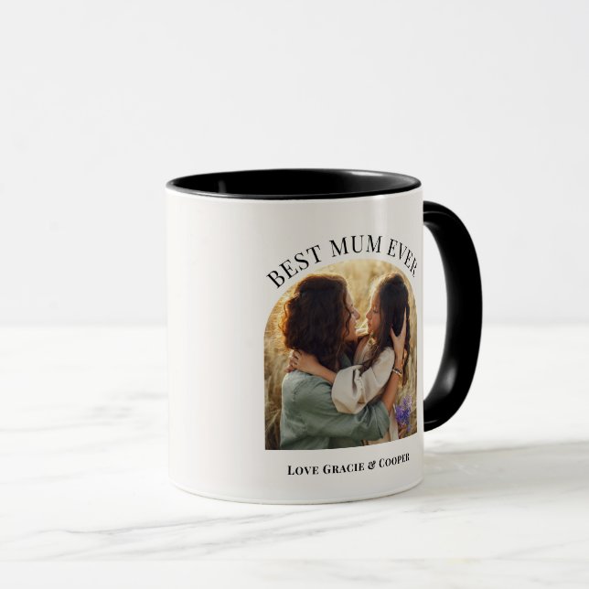 Mug Crème élégante arche photo typographie meilleur ma (Devant droit)