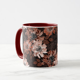 Mug Crème, fleurs de teracote sur un arrière - plan br