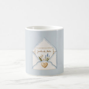 Mug Crème Florale à Coeur Enveloppe Bleu Clair Françai