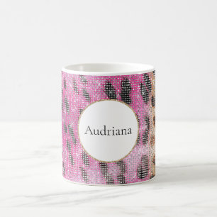 Mug Crème rose léopard Étincelle animale