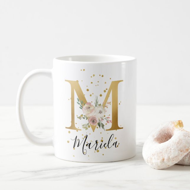Mug Crème rose or Aquarelle couleur florale M (Avec donut)