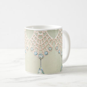 Mug Crème victorieuse en strass turquoise en dentelle 